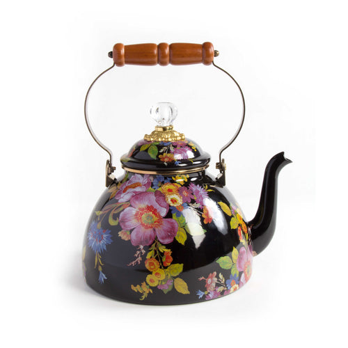 Black Flower Market 3 Quart Tea Kettle