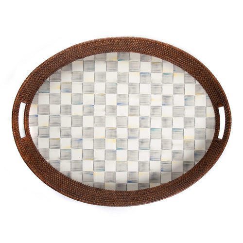 Sterling Check Rattan & Enamel Party Tray