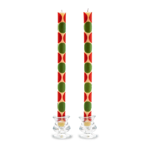 Macrodot Dinner Candles - Red & Green - Set of 2