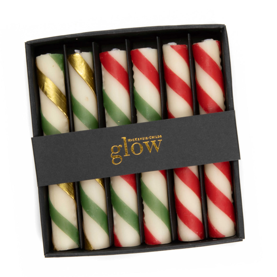 Mini Dinner Candles - Candy Cane - Set of 6
