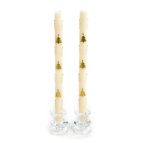 Christmas Tree Dinner Candles - Gold & Pearl - Set of 2