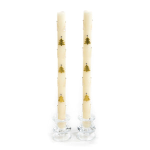 Christmas Tree Dinner Candles - Gold & Pearl - Set of 2