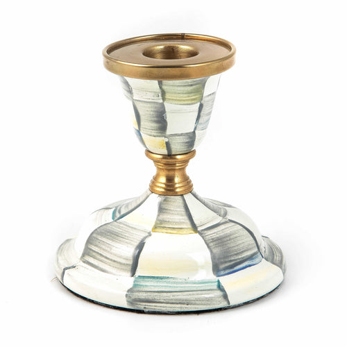 Sterling Check Enamel Candlestick - Short