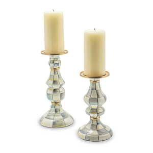 Sterling Check Enamel Pillar Candlestick - Large