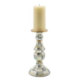 Sterling Check Enamel Pillar Candlestick - Large