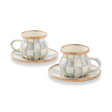 Cargar imagen en el visor de la galería, Sterling Check Enamel Espresso Cup &amp; Saucer Set