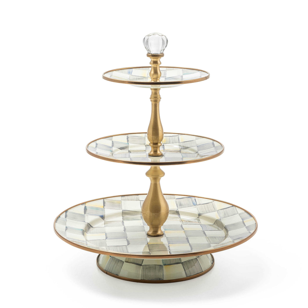 Sterling Check Enamel Three Tier Sweet Stand