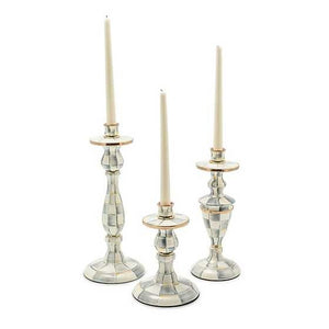 Sterling Check Enamel Candlestick - Medium