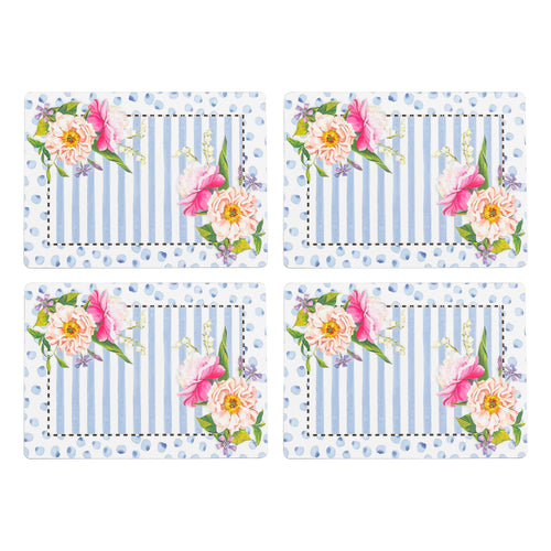 Wildflowers Blue Cork Back Placemats, Set of 4