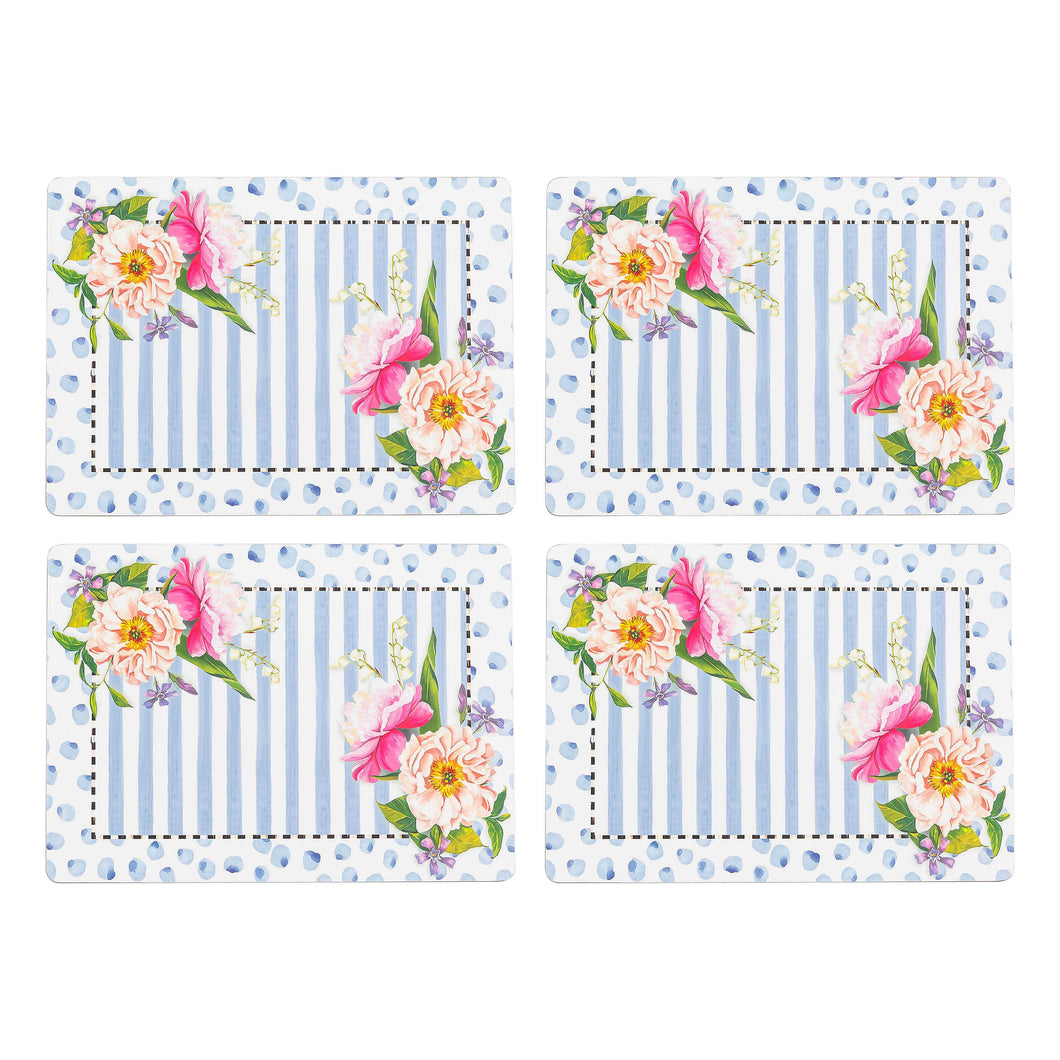 Wildflowers Blue Cork Back Placemats, Set of 4