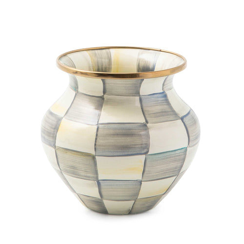 Sterling Check Enamel Vase