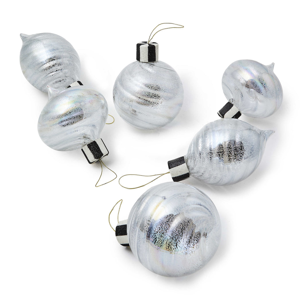 Silver Mercury Glass Assorted Ornaments, Set of 6