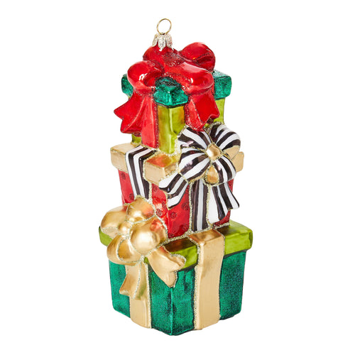 Cozy Christmas Stacked Gifts Glass Ornament