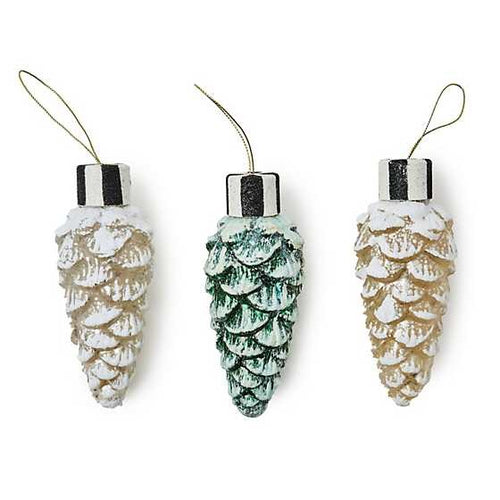 Farmhouse Pinecone Glass Ornaments - Set of 3