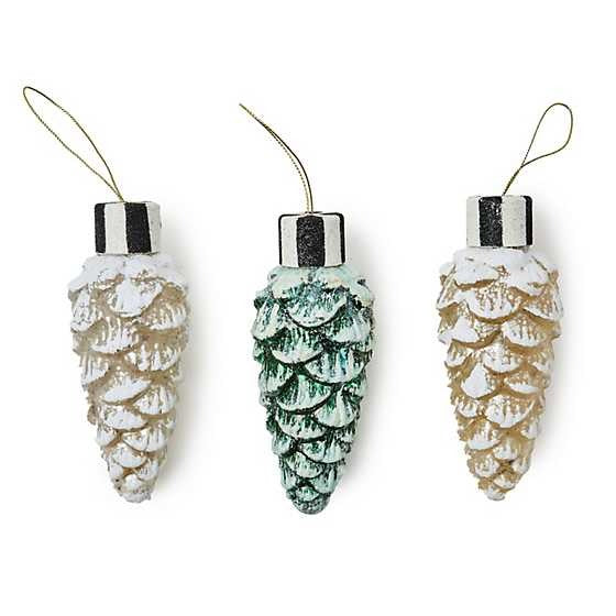 Farmhouse Pinecone Glass Ornaments - Set of 3