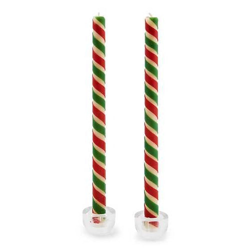 Ribbon Red & Green Dinner Candles - Set of 2