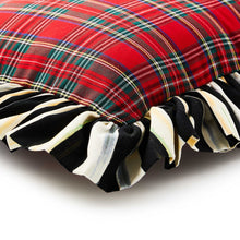 Cargar imagen en el visor de la galería, Red Tartan &amp; Stripe Ruffle Throw Pillow