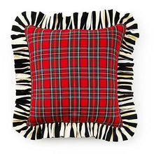 Cargar imagen en el visor de la galería, Red Tartan &amp; Stripe Ruffle Throw Pillow