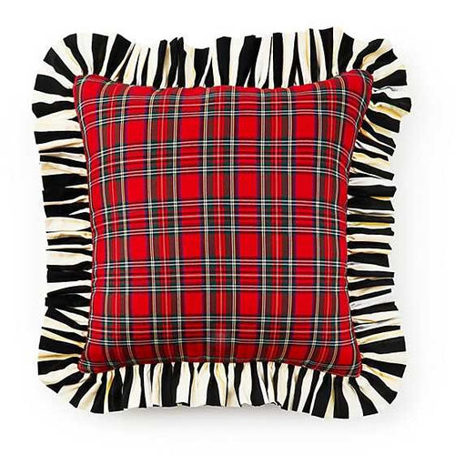 Red Tartan & Stripe Ruffle Throw Pillow