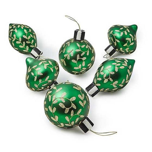 Emerald Luxe Assorted Glass Ornaments - Set of 6