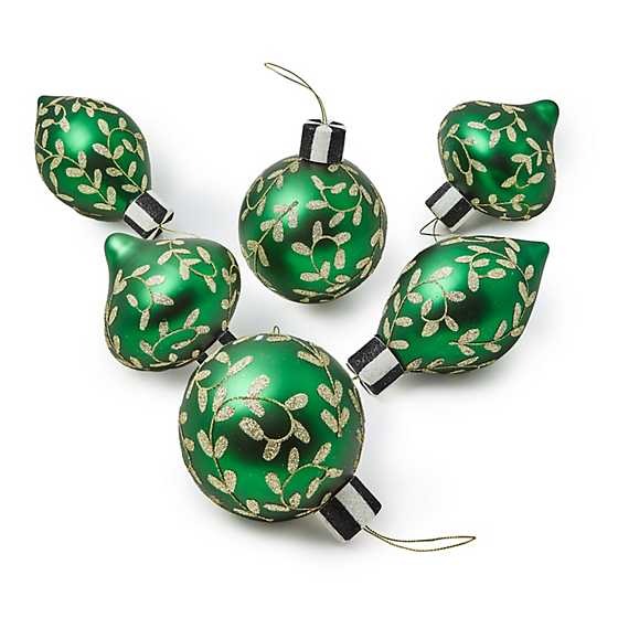 Emerald Luxe Assorted Glass Ornaments - Set of 6