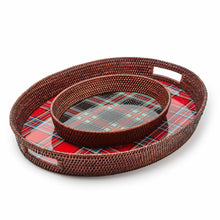 Cargar imagen en el visor de la galería, Tartan Red Rattan Party Serving Tray