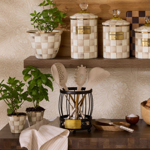 Mocha Check Utensil Caddy Set