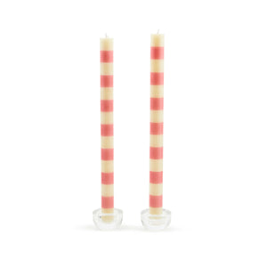 Bands Pink Dinner Candles, Set of 2