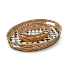 Cargar imagen en el visor de la galería, Courtly Check Small Enamel &amp; Rattan Serving Tray