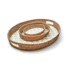 Cargar imagen en el visor de la galería, Sterling Check Enamel &amp; Rattan Party Tray