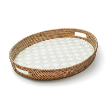 Cargar imagen en el visor de la galería, Sterling Check Enamel &amp; Rattan Party Tray