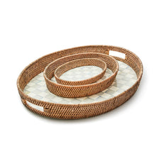 Cargar imagen en el visor de la galería, Sterling Check Small Enamel &amp; Rattan Serving Tray