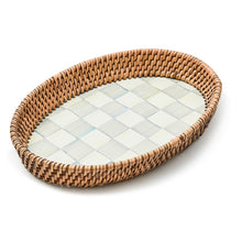 Cargar imagen en el visor de la galería, Sterling Check Small Enamel &amp; Rattan Serving Tray