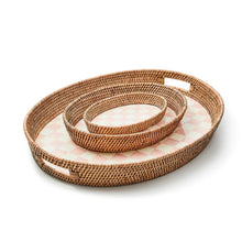Cargar imagen en el visor de la galería, Rosy Check Enamel &amp; Rattan Party Tray