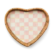 Cargar imagen en el visor de la galería, Rosy Check Enamel &amp; Rattan Heart Tray
