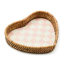 Cargar imagen en el visor de la galería, Rosy Check Enamel &amp; Rattan Heart Tray