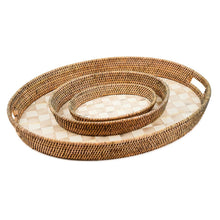 Cargar imagen en el visor de la galería, Mocha Check Enamel &amp; Rattan Party Tray
