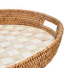 Cargar imagen en el visor de la galería, Mocha Check Enamel &amp; Rattan Party Tray
