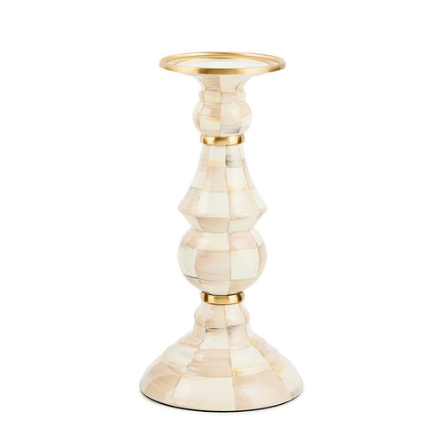 Mocha Check Large Pillar Candlestick