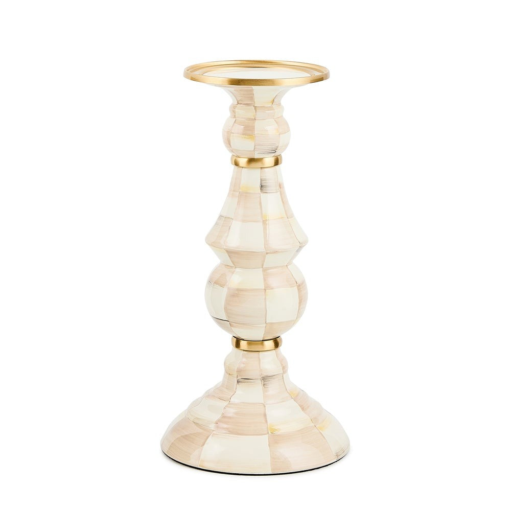 Mocha Check Large Pillar Candlestick