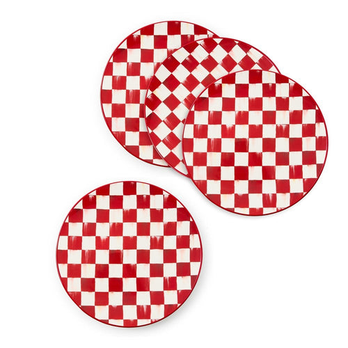 Cherry Check Dinner Plates, Set of 4