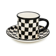 Cargar imagen en el visor de la galería, Courtly Check Stoneware Espresso Cup &amp; Saucer, Set of 2