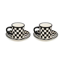 Cargar imagen en el visor de la galería, Courtly Check Stoneware Espresso Cup &amp; Saucer, Set of 2
