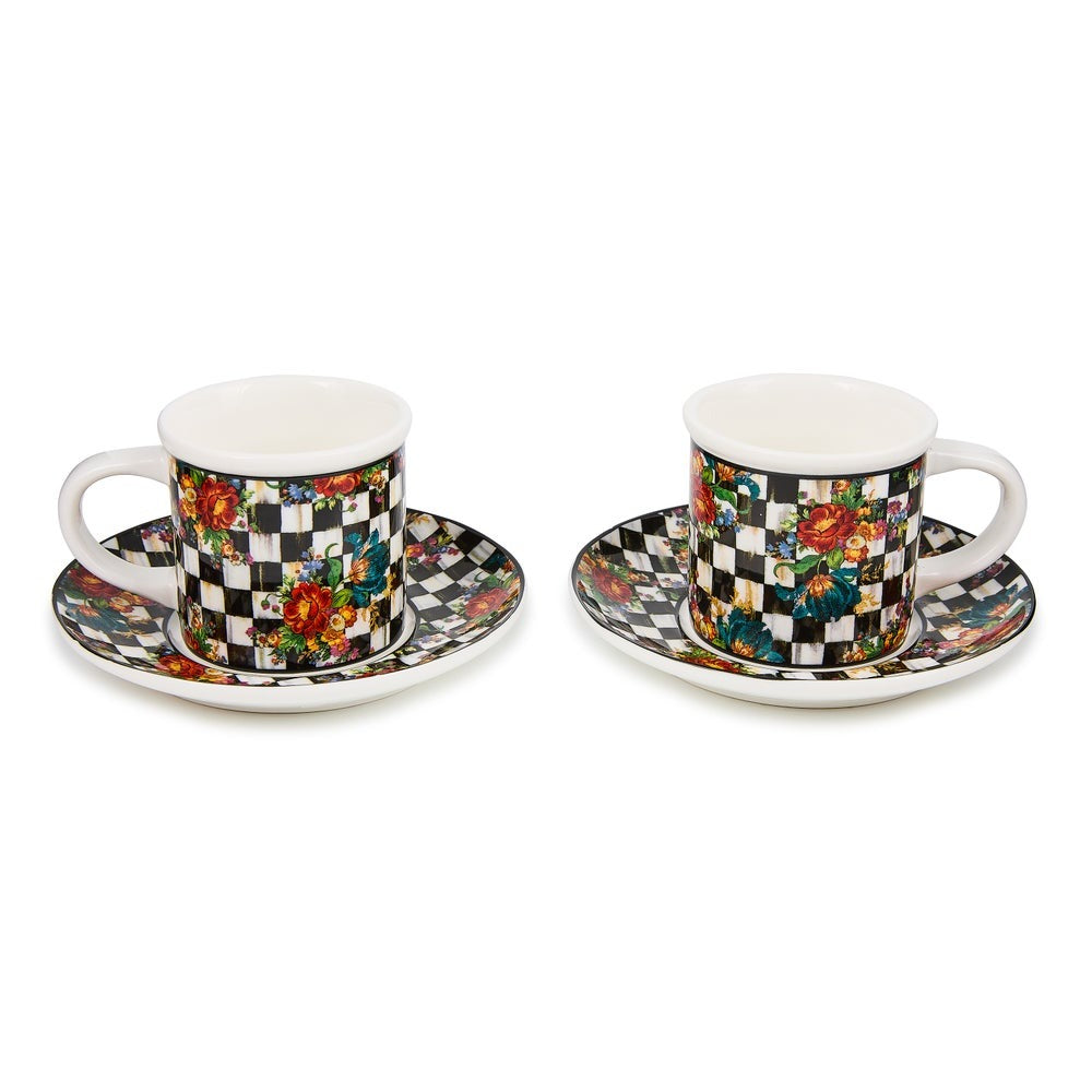 Courtly Flower Market Stoneware Espresso Cup & Saucer, Set of 2