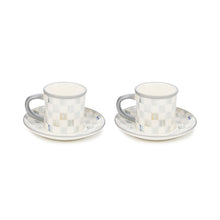 Cargar imagen en el visor de la galería, Sterling Check Stoneware  Espresso Cup &amp; Saucer, Set of 2