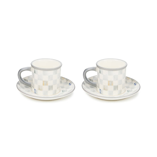Sterling Check Stoneware  Espresso Cup & Saucer, Set of 2