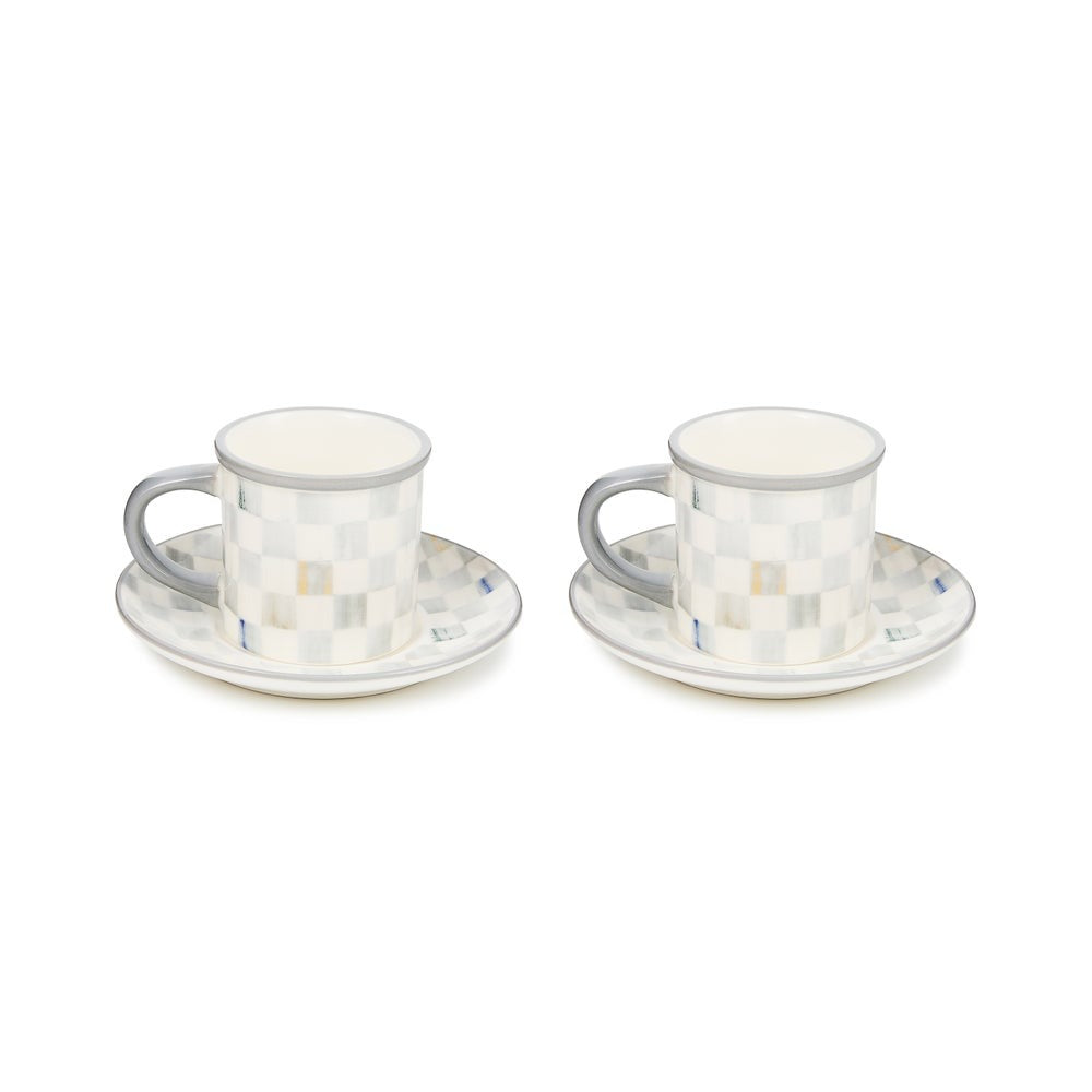 Sterling Check Stoneware  Espresso Cup & Saucer, Set of 2