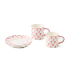 Cargar imagen en el visor de la galería, Rosy Check Stoneware Espresso Cup &amp; Saucer, Set of 2