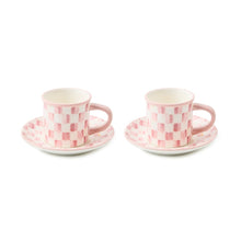 Cargar imagen en el visor de la galería, Rosy Check Stoneware Espresso Cup &amp; Saucer, Set of 2