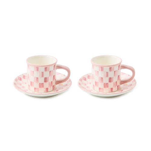 Rosy Check Stoneware Espresso Cup & Saucer, Set of 2